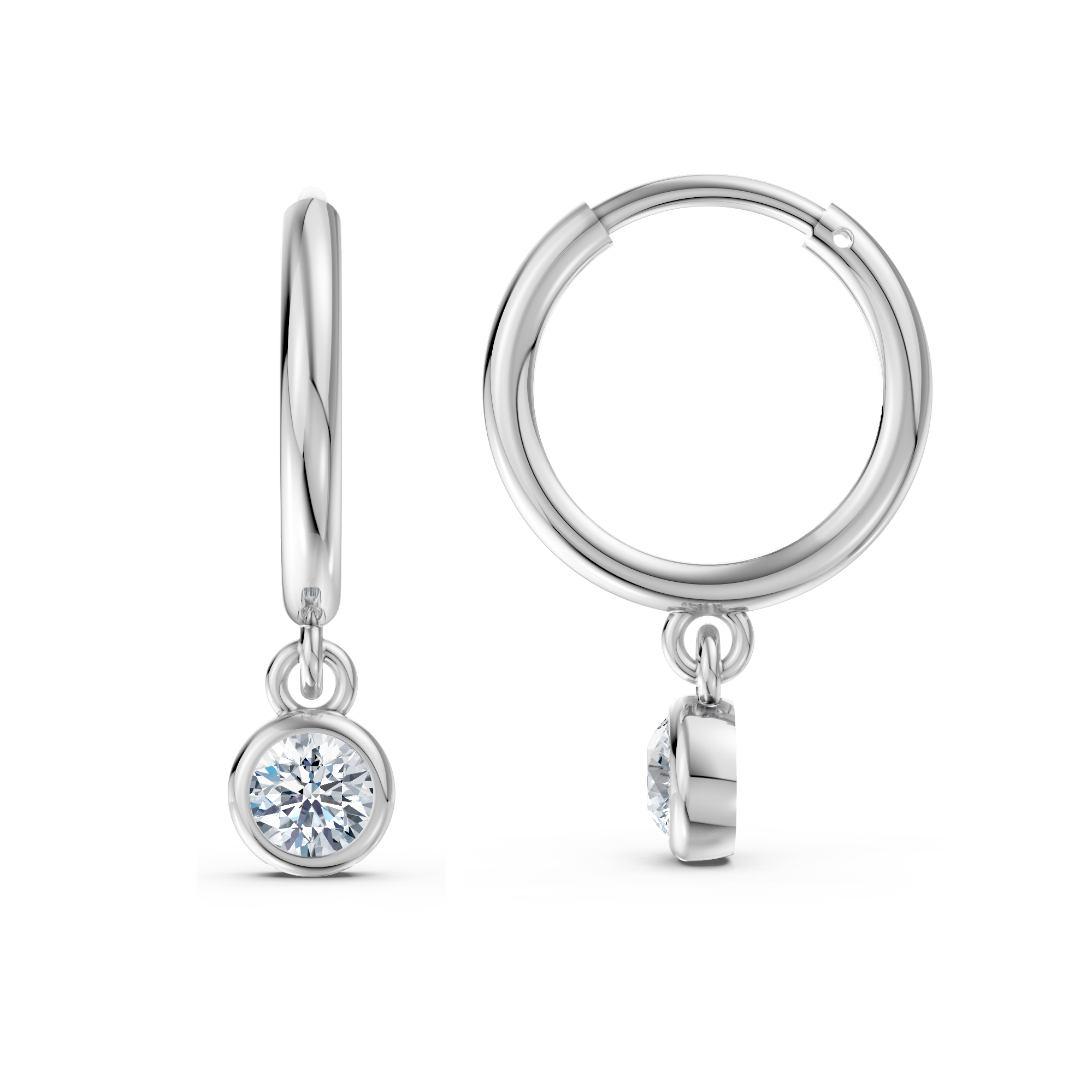 Classic Solitaire Diamond Hoop Earring in Sterling Silver