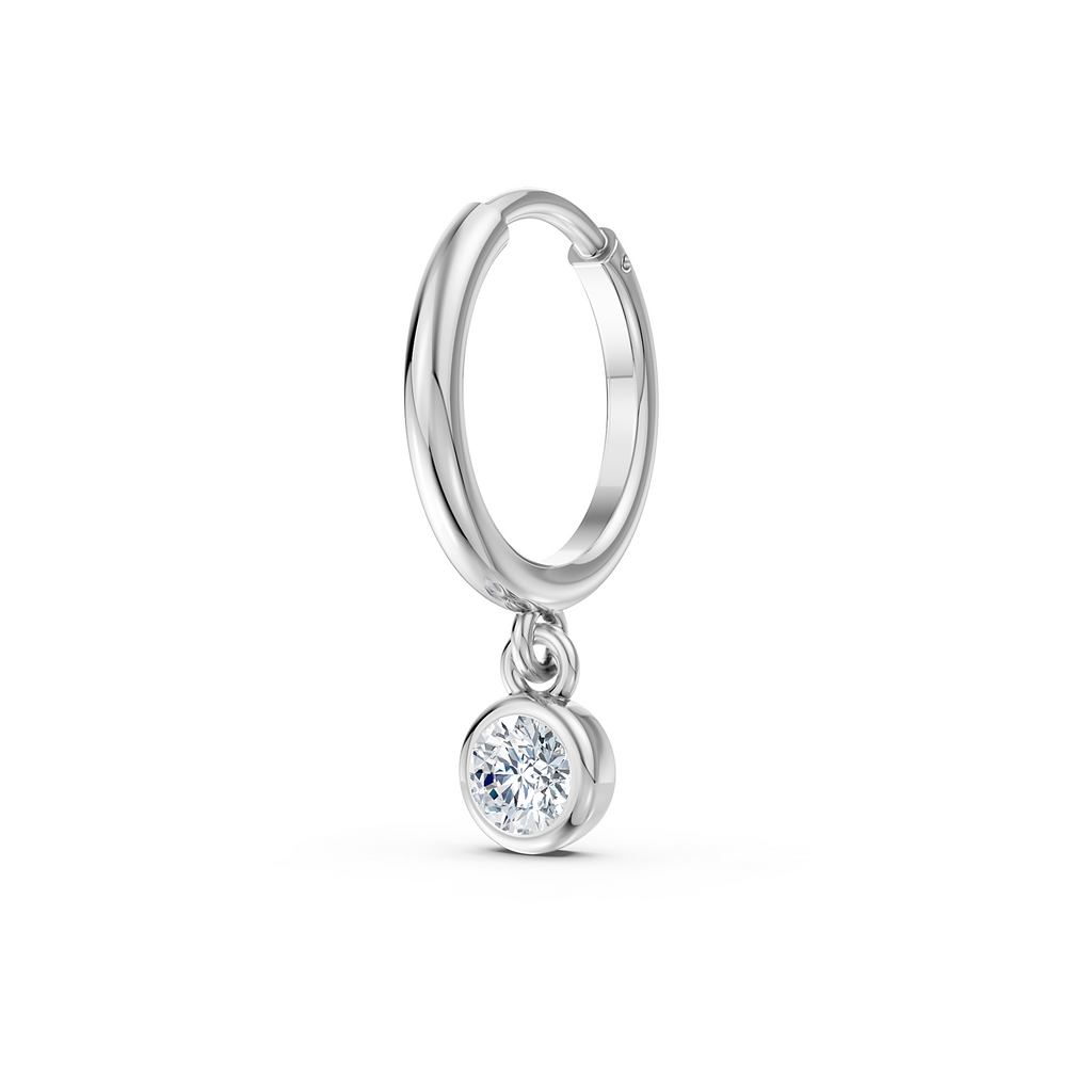 Classic Solitaire Diamond Hoop Earring in Sterling Silver
