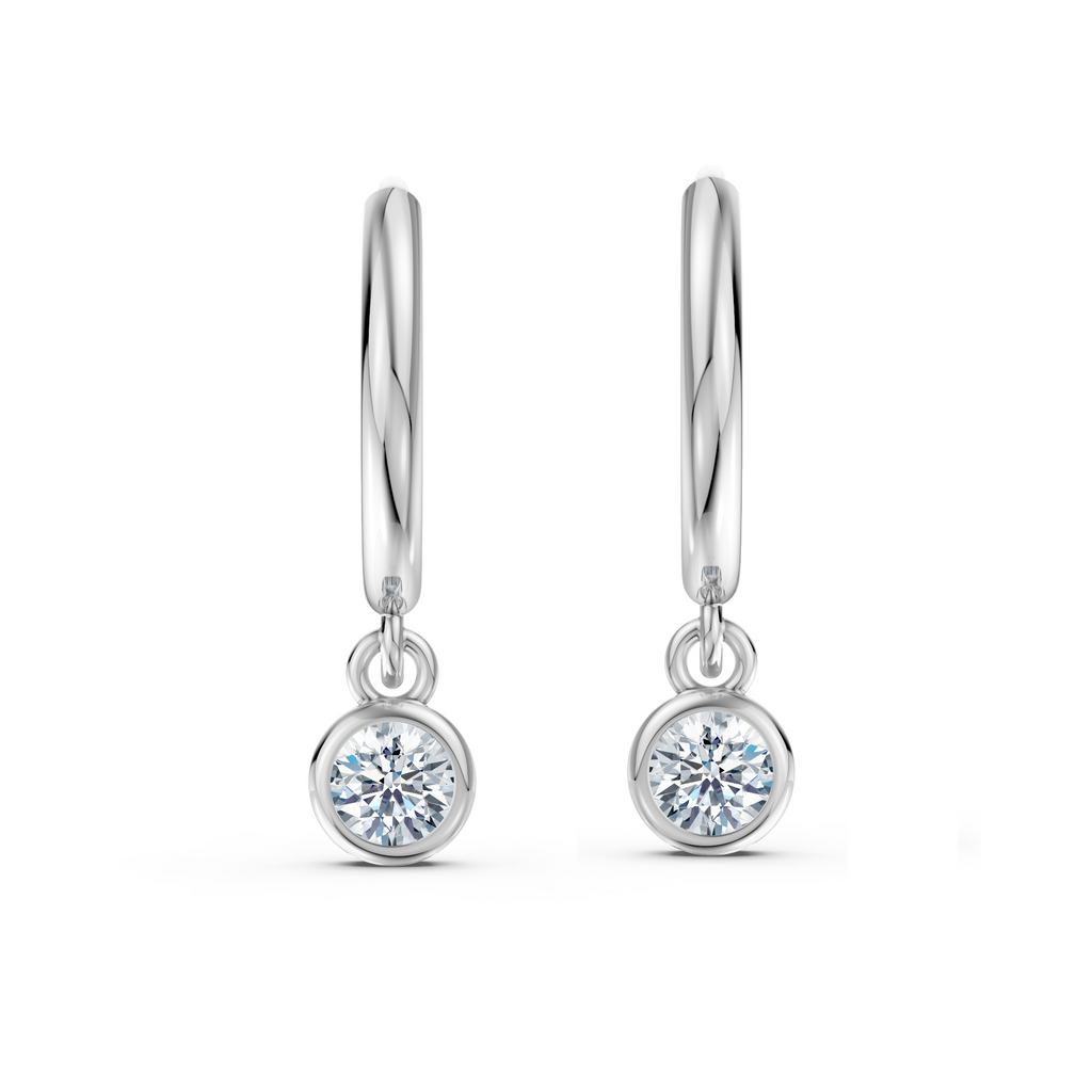 Classic Solitaire Diamond Hoop Earring in Sterling Silver