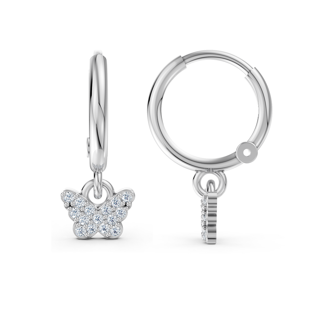 Butterfly Diamond Charm Hoop Earring in 925 Sterling Silver