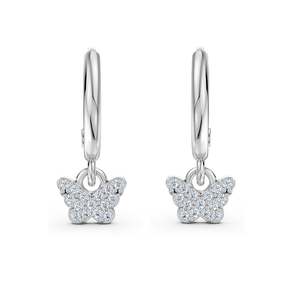 Butterfly Diamond Charm Hoop Earring in 925 Sterling Silver