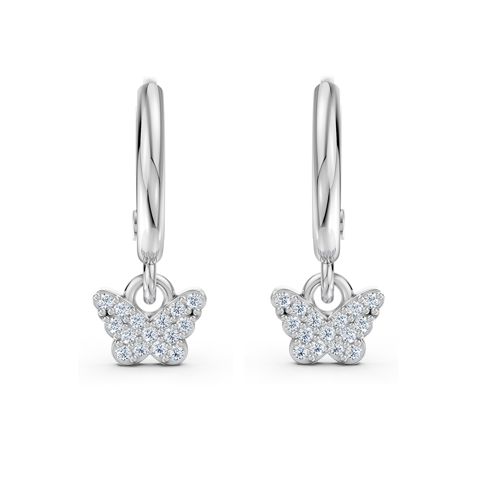 Butterfly Diamond Charm Hoop Earring in 925 Sterling Silver