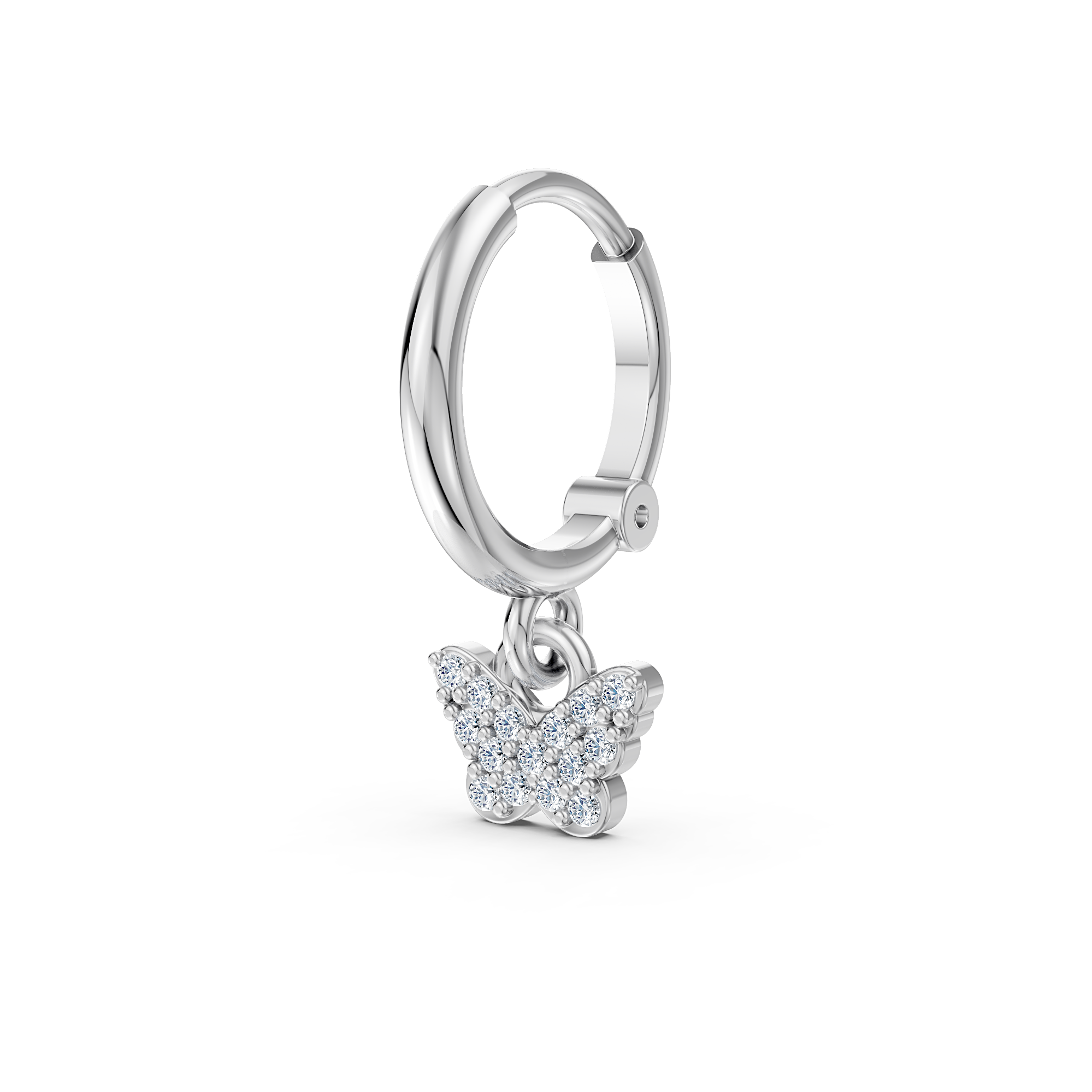 Butterfly Diamond Charm Hoop Earring in 925 Sterling Silver