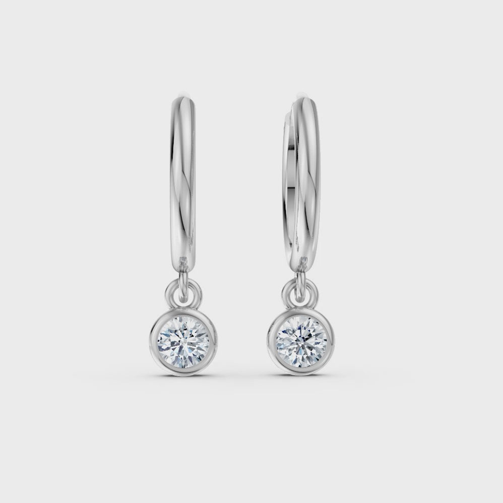 Classic Solitaire Diamond Hoop Earring in Sterling Silver