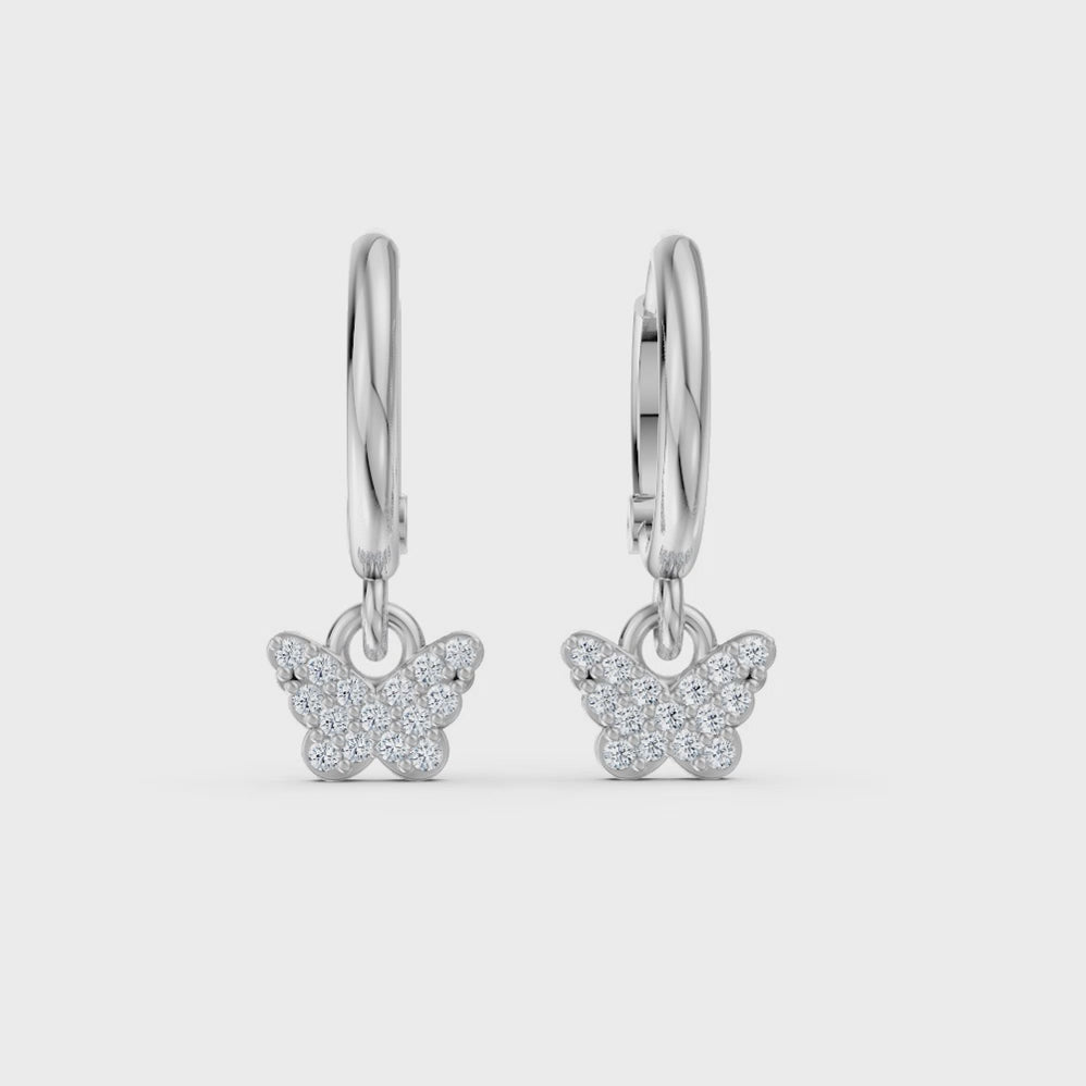 Butterfly Diamond Charm Hoop Earring in 925 Sterling Silver